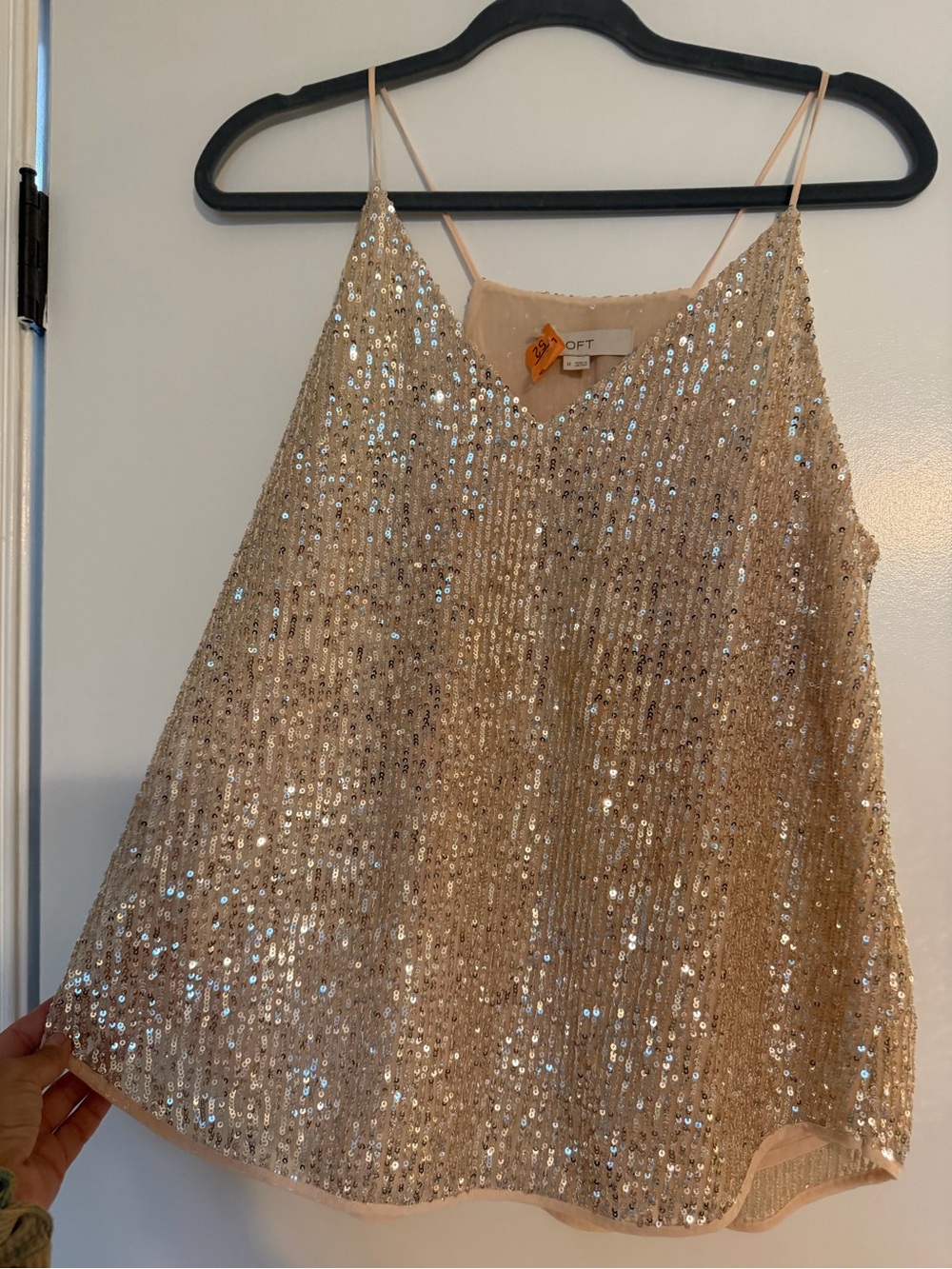 LOFT Sequin Spaghetti Strap Tank Top and Skirt in Champagne